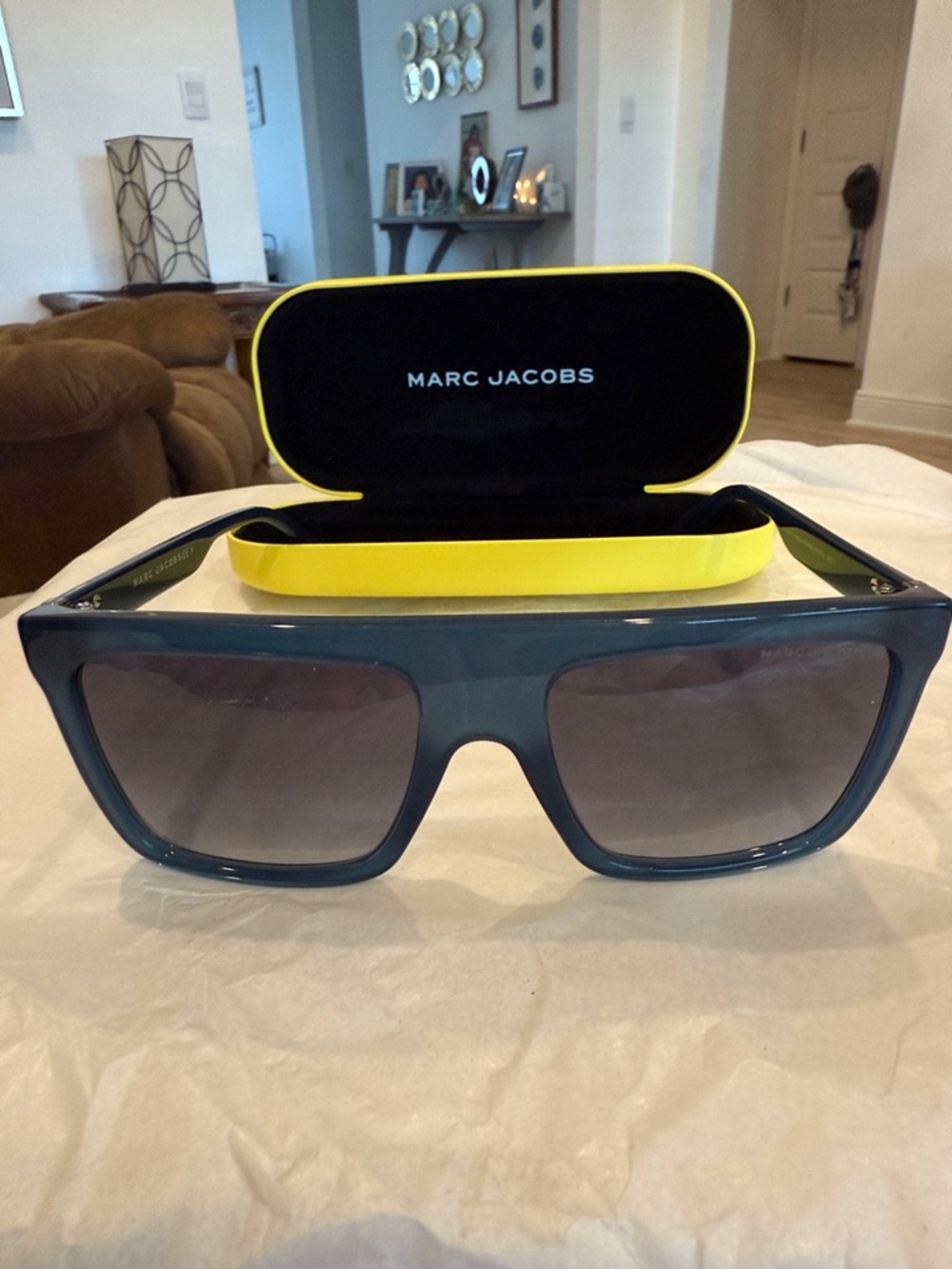 Marc Jacobs Men’s Blue Sunglasses with Yellow Case
